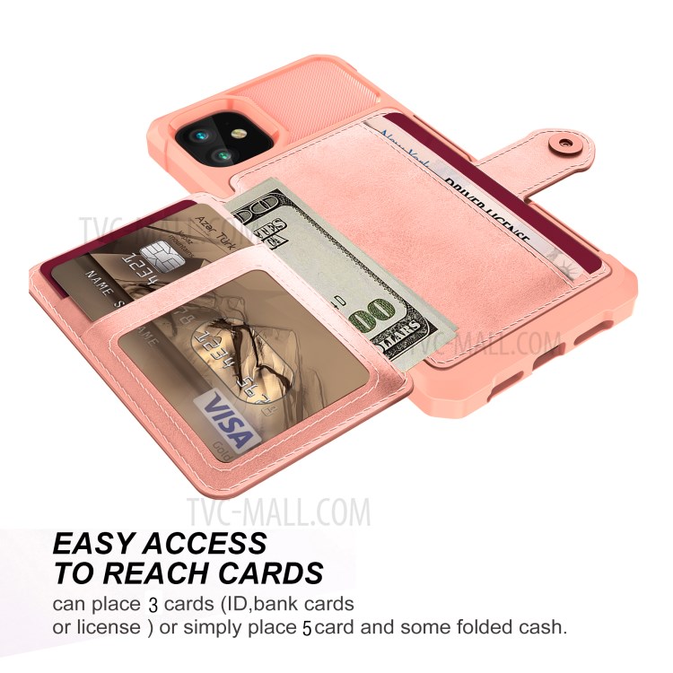 Raccoglitore Di Cuoio Kickstand TPU Rivestito Strato Incorporato Magnetica Per Iphone 11 6,1 Pollici - Oro Rosa-6