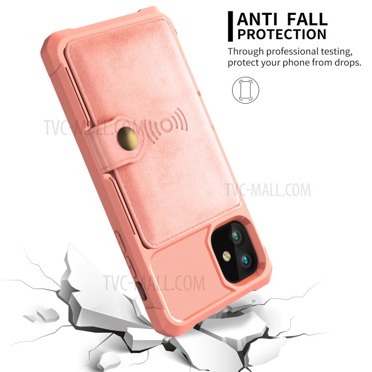 Raccoglitore Di Cuoio Kickstand TPU Rivestito Strato Incorporato Magnetica Per Iphone 11 6,1 Pollici - Oro Rosa-7