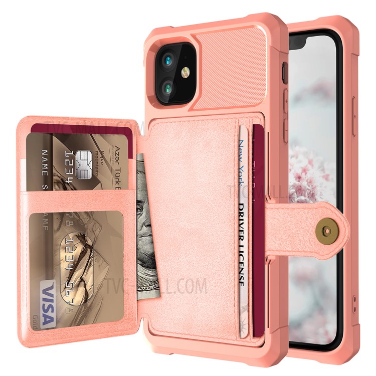 Raccoglitore Di Cuoio Kickstand TPU Rivestito Strato Incorporato Magnetica Per Iphone 11 6,1 Pollici - Oro Rosa-9