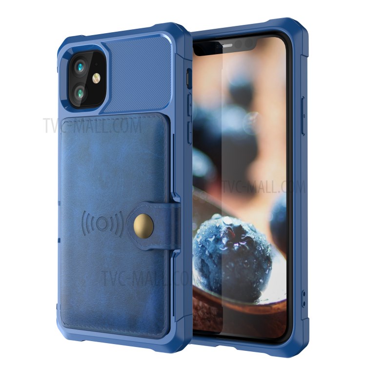 Wallet Kickstand Leather Coated TPU Case Built-in Magnetic Sheet for iPhone 11 6.1 inch - Blue-2
