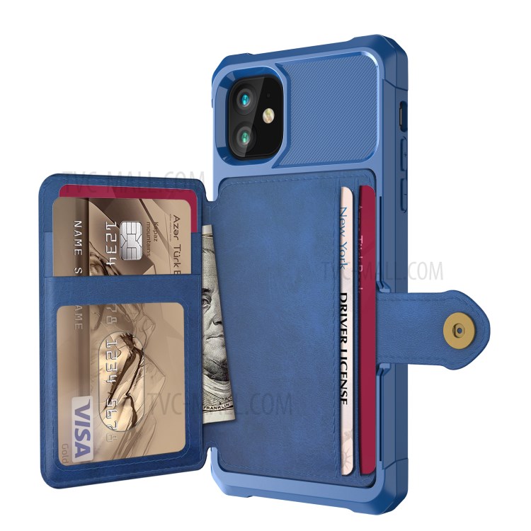 Wallet Kickstand Leather Coated TPU Case Built-in Magnetic Sheet for iPhone 11 6.1 inch - Blue-3