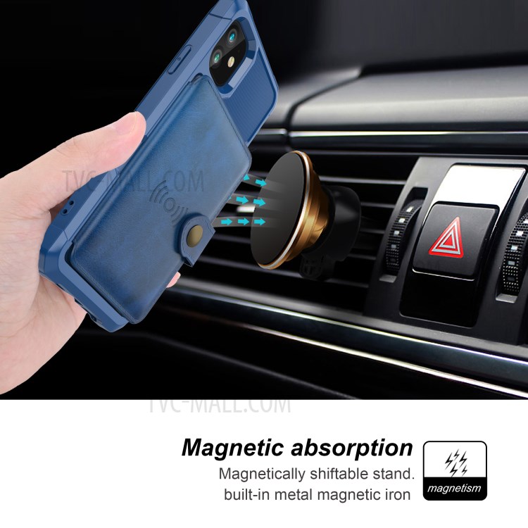 Wallet Kickstand Leather Coated TPU Case Built-in Magnetic Sheet for iPhone 11 6.1 inch - Blue-5