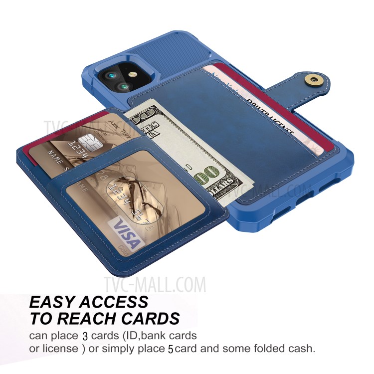 Wallet Kickstand Leather Coated TPU Case Built-in Magnetic Sheet for iPhone 11 6.1 inch - Blue-6