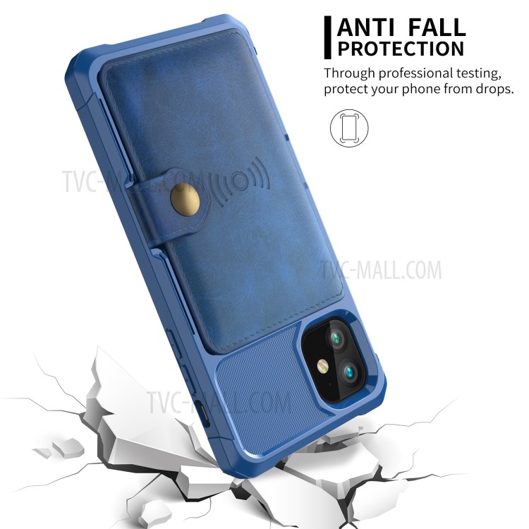 Wallet Kickstand Leather Coated TPU Case Built-in Magnetic Sheet for iPhone 11 6.1 inch - Blue-7