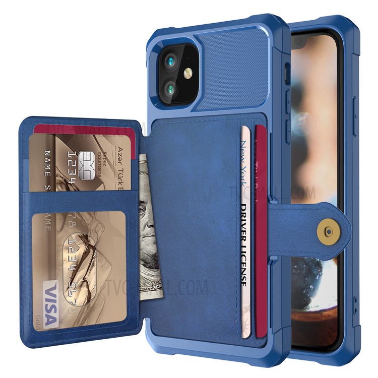 Wallet Kickstand Leather Coated TPU Case Built-in Magnetic Sheet for iPhone 11 6.1 inch - Blue-9