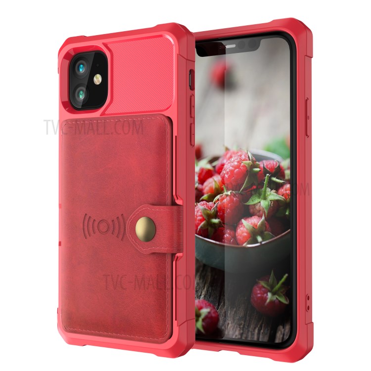 Wallet Kickstand Leather Coated TPU Case Built-in Magnetic Sheet for iPhone 11 6.1 inch - Red-2