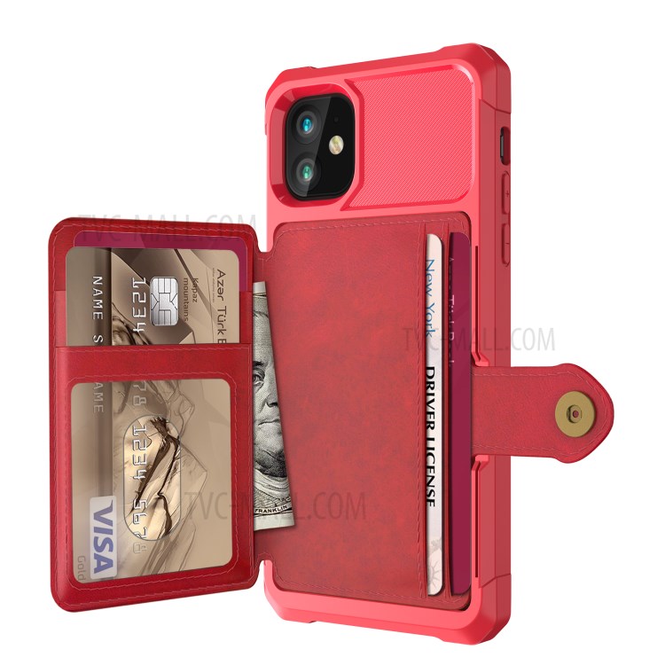 Wallet Kickstand Leather Coated TPU Case Built-in Magnetic Sheet for iPhone 11 6.1 inch - Red-3