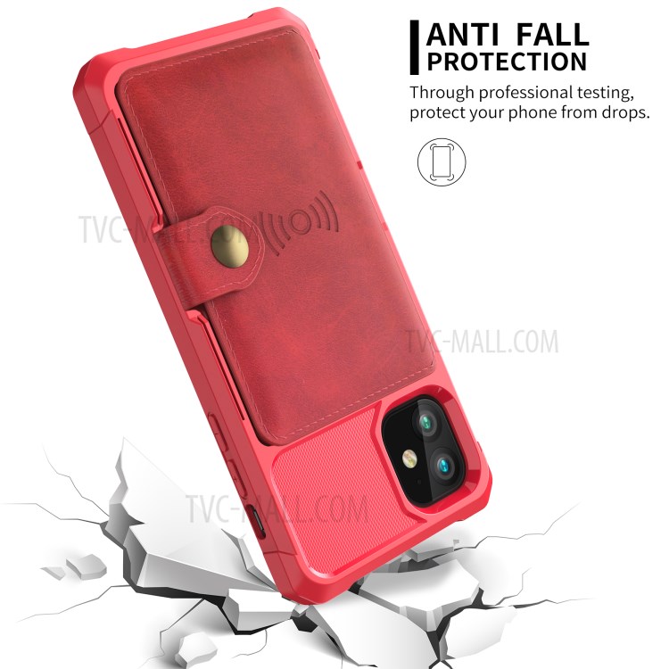 Wallet Kickstand Leather Coated TPU Case Built-in Magnetic Sheet for iPhone 11 6.1 inch - Red-7