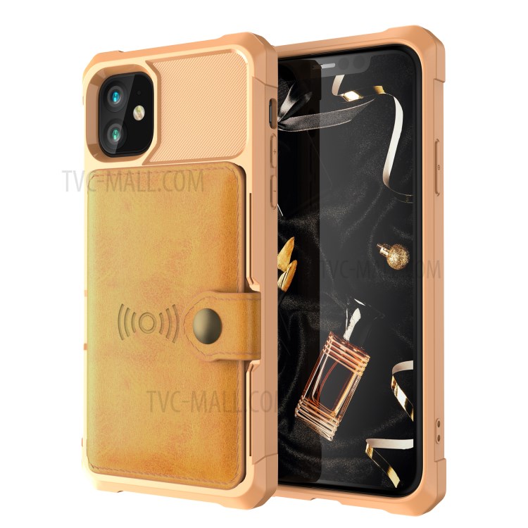 Wallet Kickstand Leather Coated TPU Case Built-in Magnetic Sheet for iPhone 11 6.1 inch - Gold-2