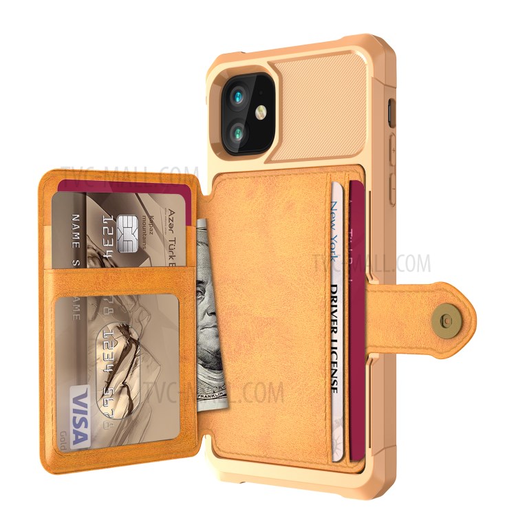 Wallet Kickstand Leather Coated TPU Case Built-in Magnetic Sheet for iPhone 11 6.1 inch - Gold-3