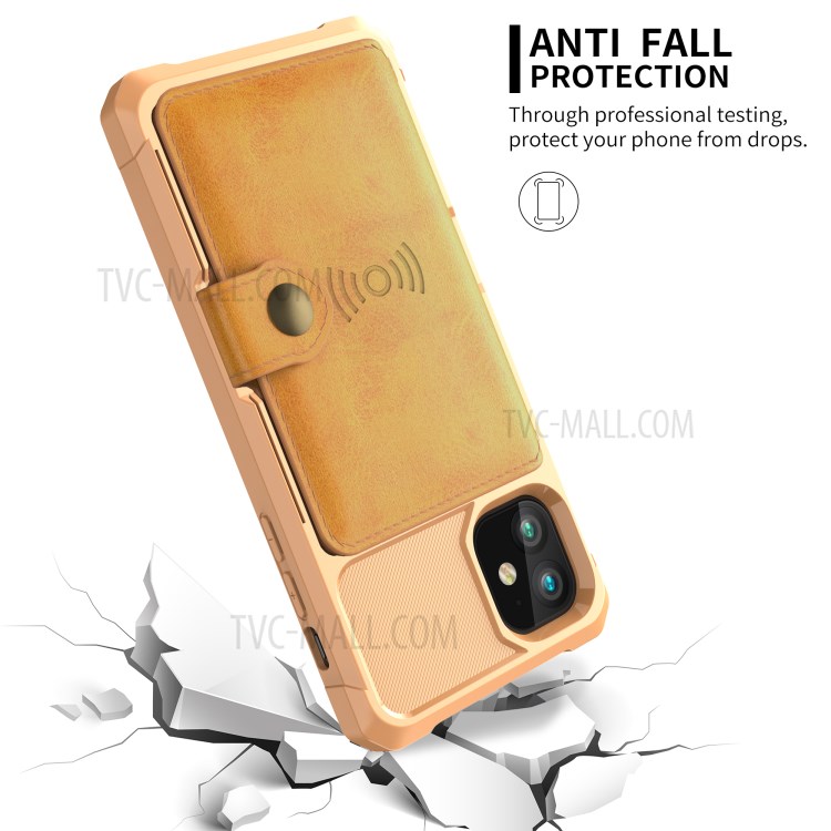 Wallet Kickstand Leather Coated TPU Case Built-in Magnetic Sheet for iPhone 11 6.1 inch - Gold-7
