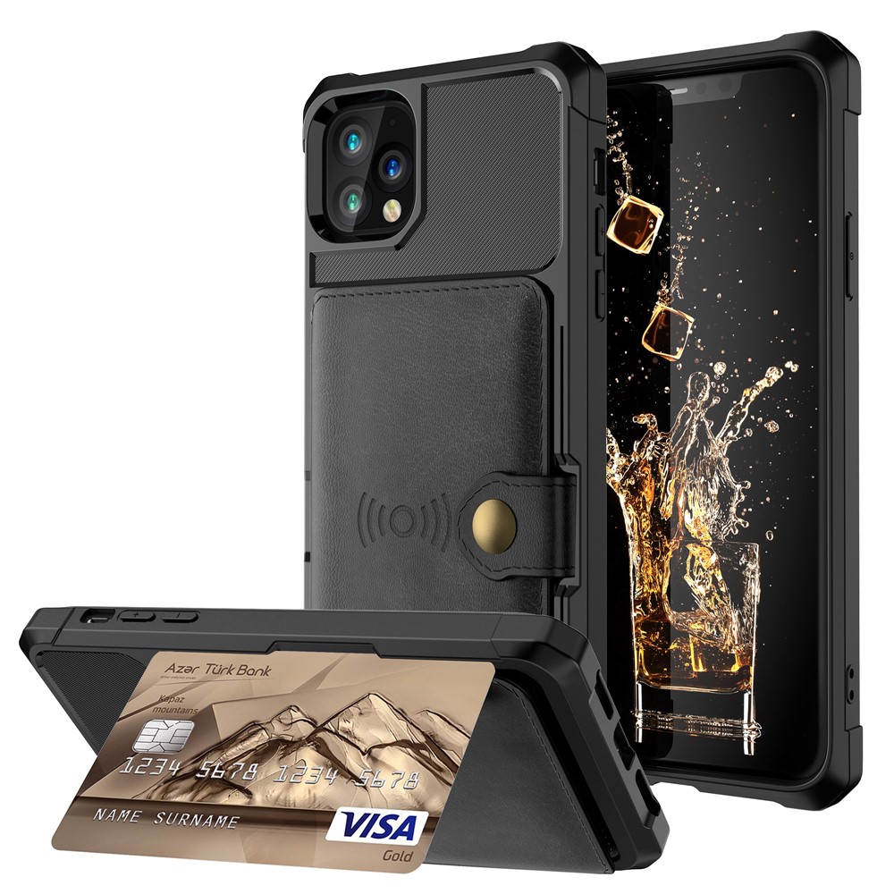 Leather Coated TPU Case with Wallet Kickstand Built-in Magnetic Sheet for iPhone 11 Pro Max 6.5 inch - Black-1