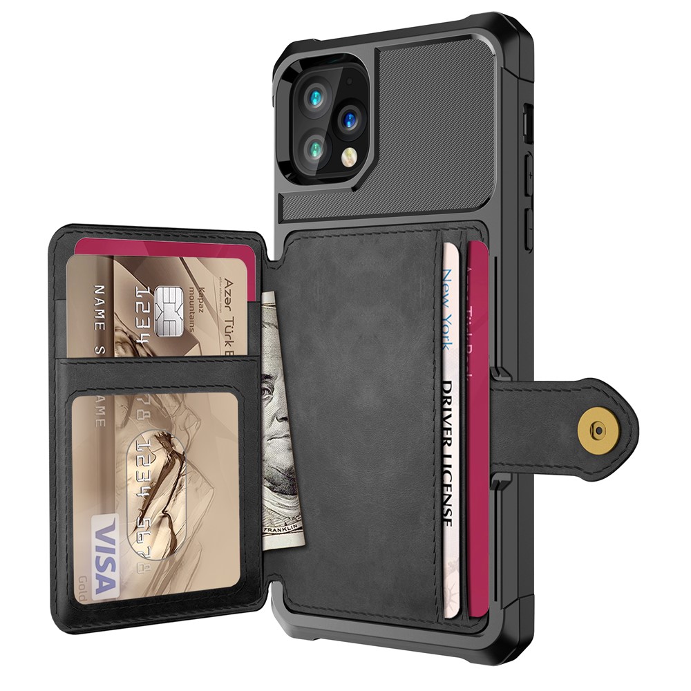 Leather Coated TPU Case with Wallet Kickstand Built-in Magnetic Sheet for iPhone 11 Pro Max 6.5 inch - Black