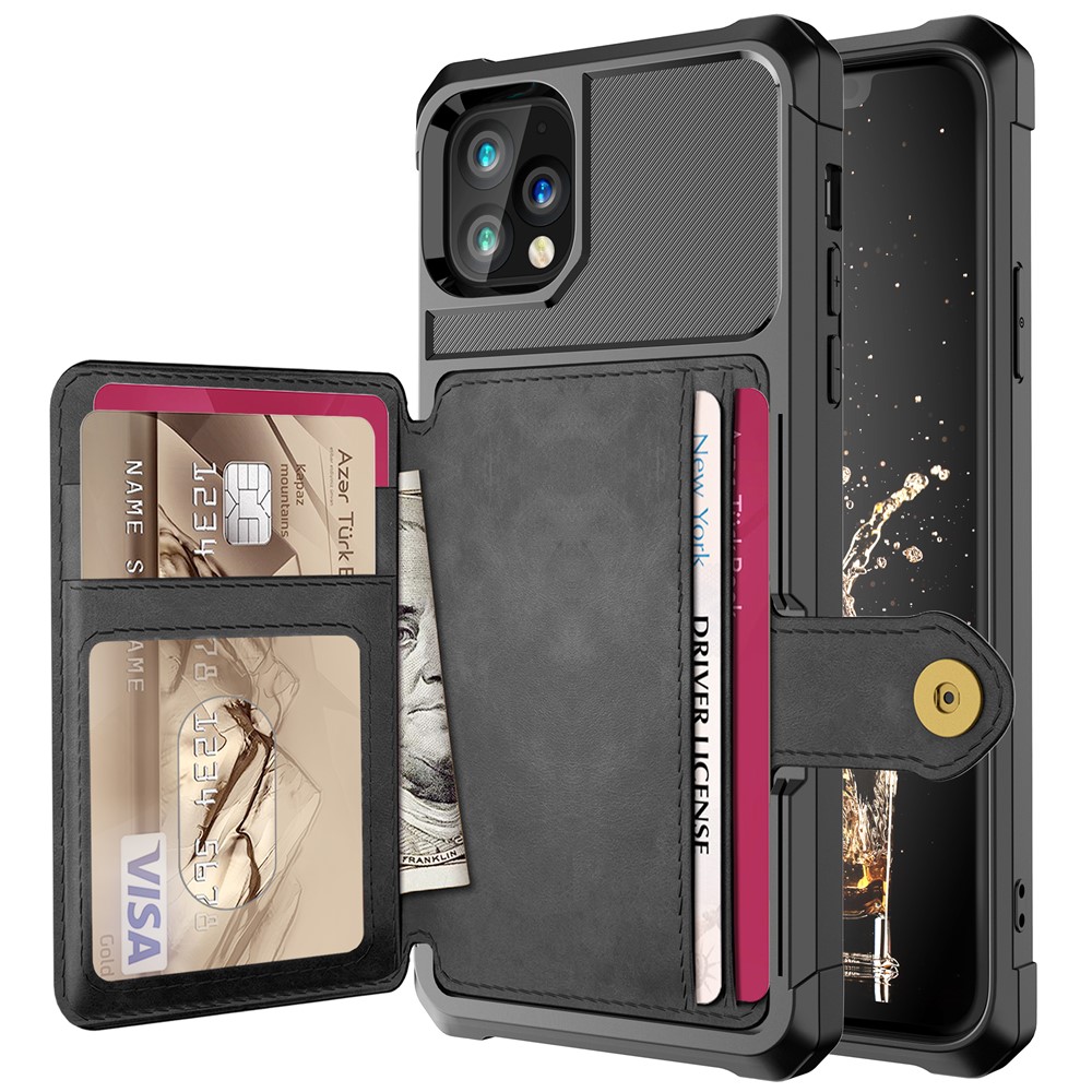 Leather Coated TPU Case with Wallet Kickstand Built-in Magnetic Sheet for iPhone 11 Pro Max 6.5 inch - Black