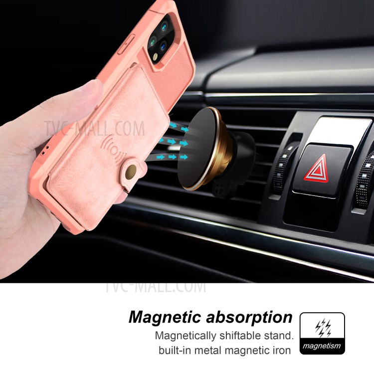 Leather Coated TPU Case with Wallet Kickstand Built-in Magnetic Sheet for iPhone 11 Pro Max 6.5 inch - Pink-5