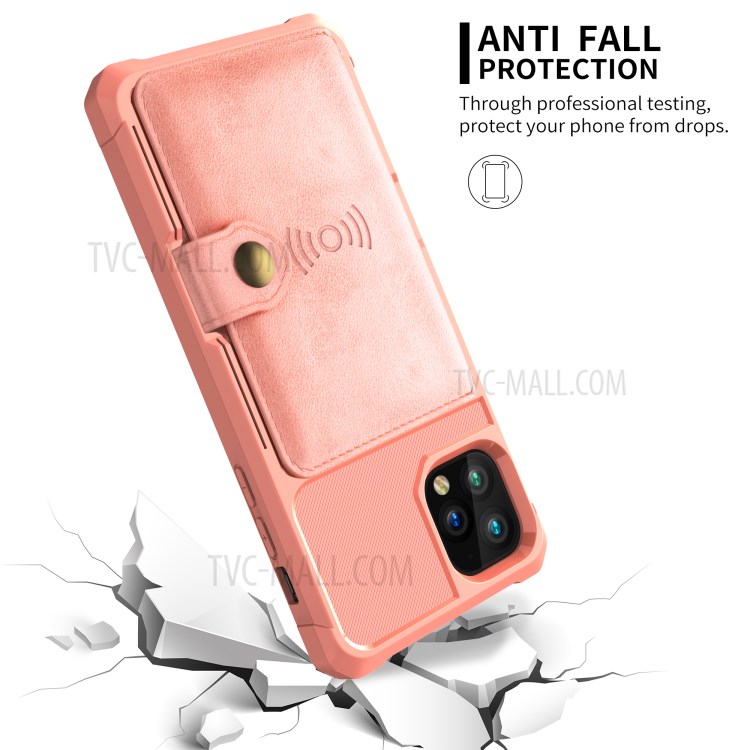 Leather Coated TPU Case with Wallet Kickstand Built-in Magnetic Sheet for iPhone 11 Pro Max 6.5 inch - Pink-7