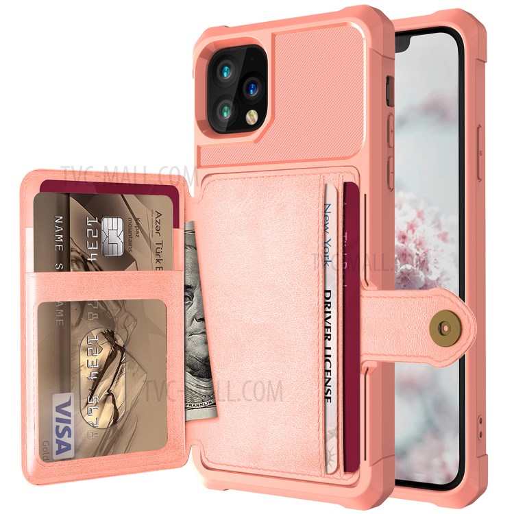 Leather Coated TPU Case with Wallet Kickstand Built-in Magnetic Sheet for iPhone 11 Pro Max 6.5 inch - Pink-9