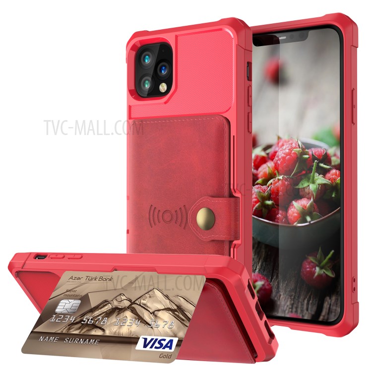 Leather Coated TPU Case with Wallet Kickstand Built-in Magnetic Sheet for iPhone 11 Pro Max 6.5 inch - Red-1