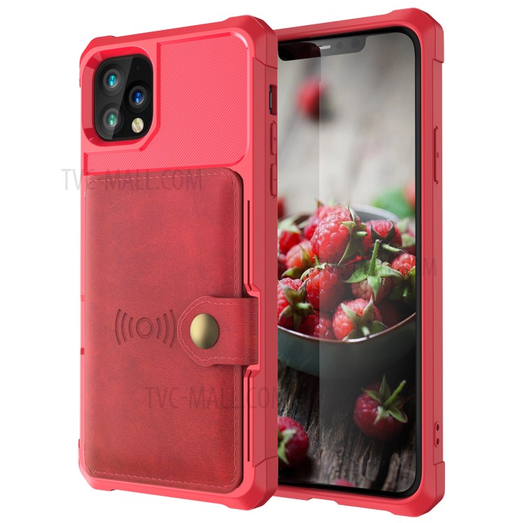 Leather Coated TPU Case with Wallet Kickstand Built-in Magnetic Sheet for iPhone 11 Pro Max 6.5 inch - Red-2