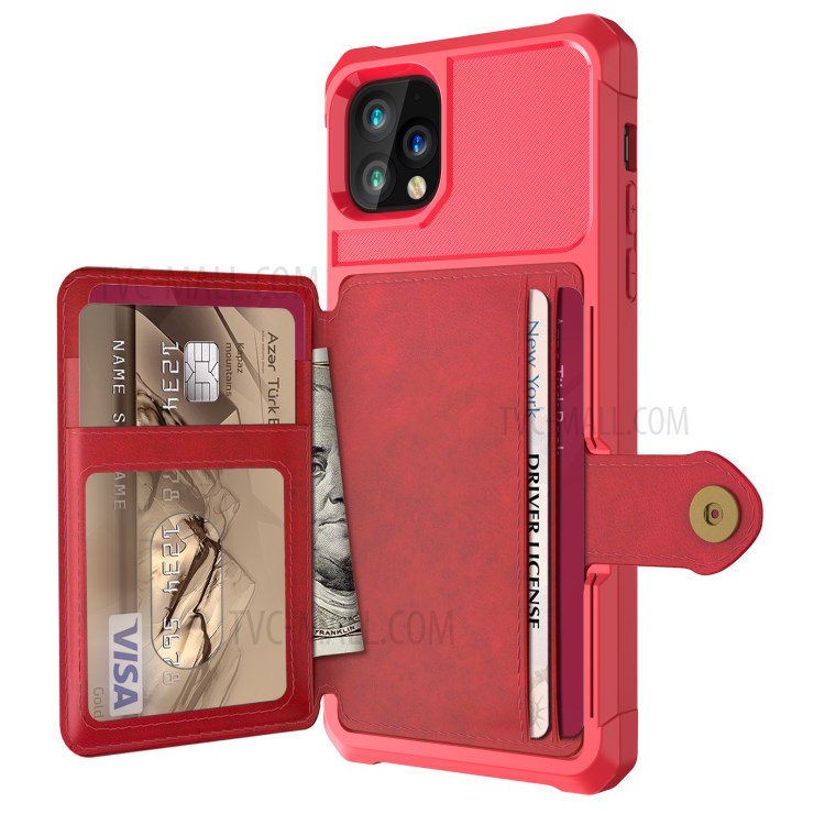 Leather Coated TPU Case with Wallet Kickstand Built-in Magnetic Sheet for iPhone 11 Pro Max 6.5 inch - Red-3