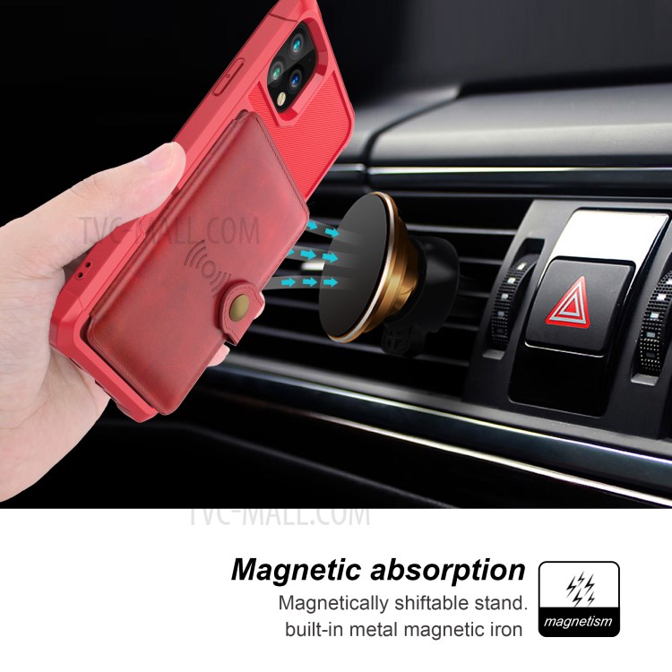 Leather Coated TPU Case with Wallet Kickstand Built-in Magnetic Sheet for iPhone 11 Pro Max 6.5 inch - Red-5