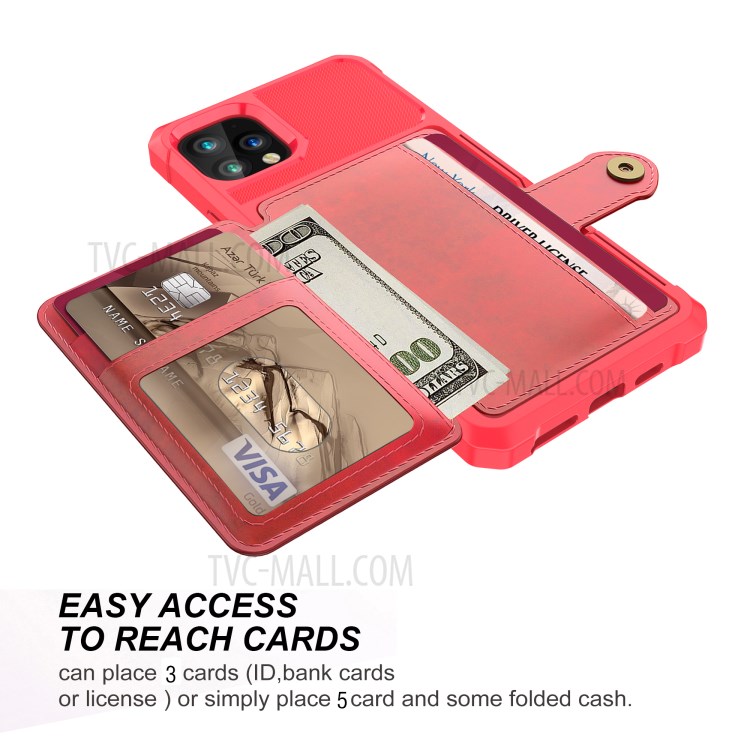 Leather Coated TPU Case with Wallet Kickstand Built-in Magnetic Sheet for iPhone 11 Pro Max 6.5 inch - Red-6