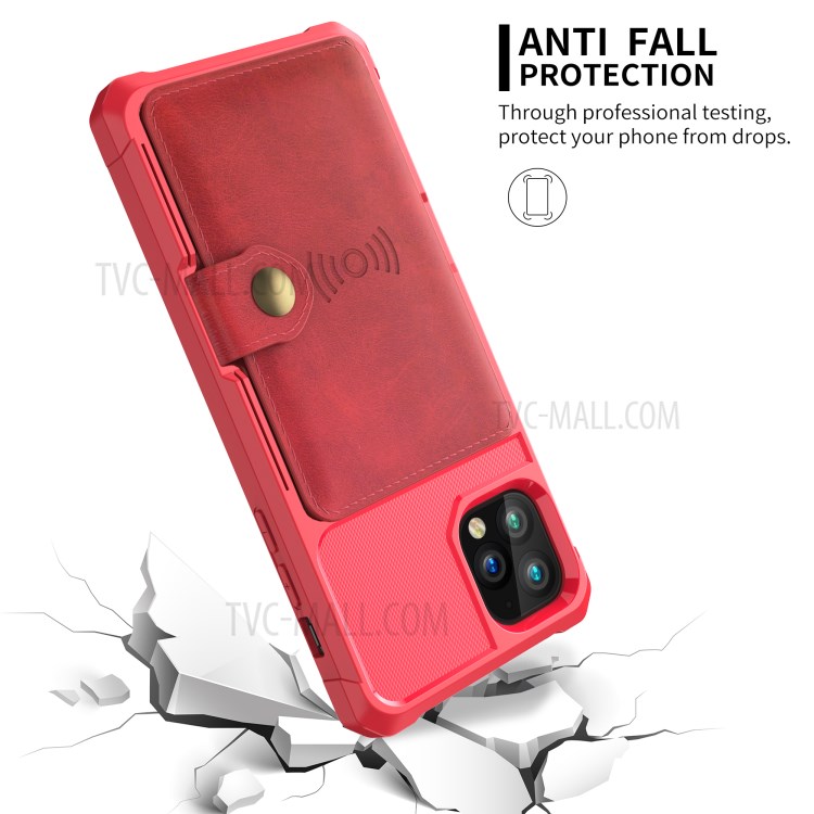 Leather Coated TPU Case with Wallet Kickstand Built-in Magnetic Sheet for iPhone 11 Pro Max 6.5 inch - Red-7