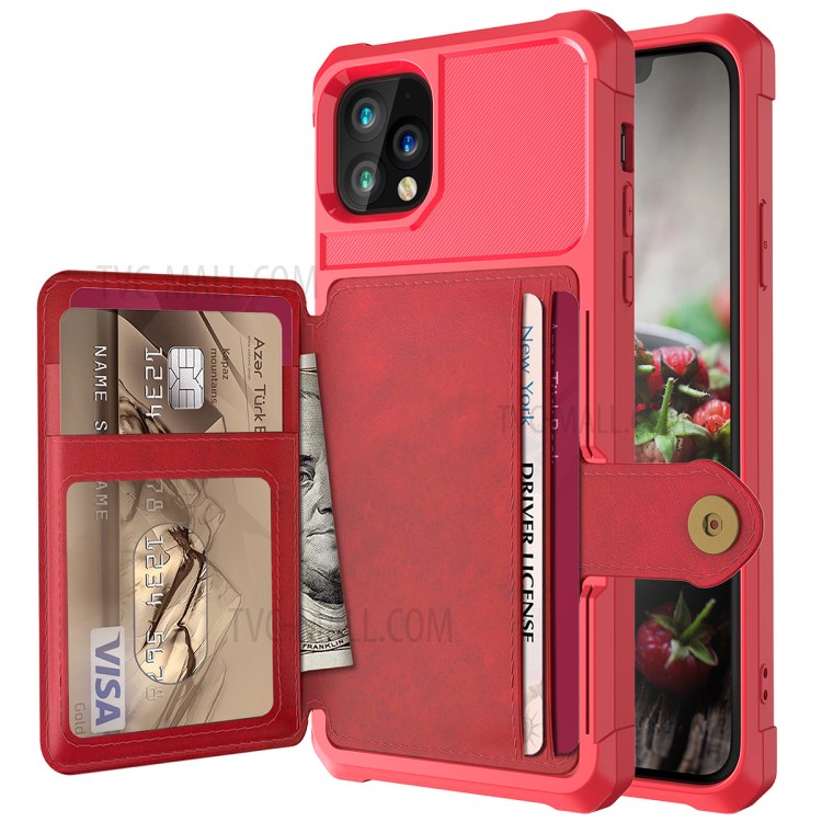 Leather Coated TPU Case with Wallet Kickstand Built-in Magnetic Sheet for iPhone 11 Pro Max 6.5 inch - Red-9