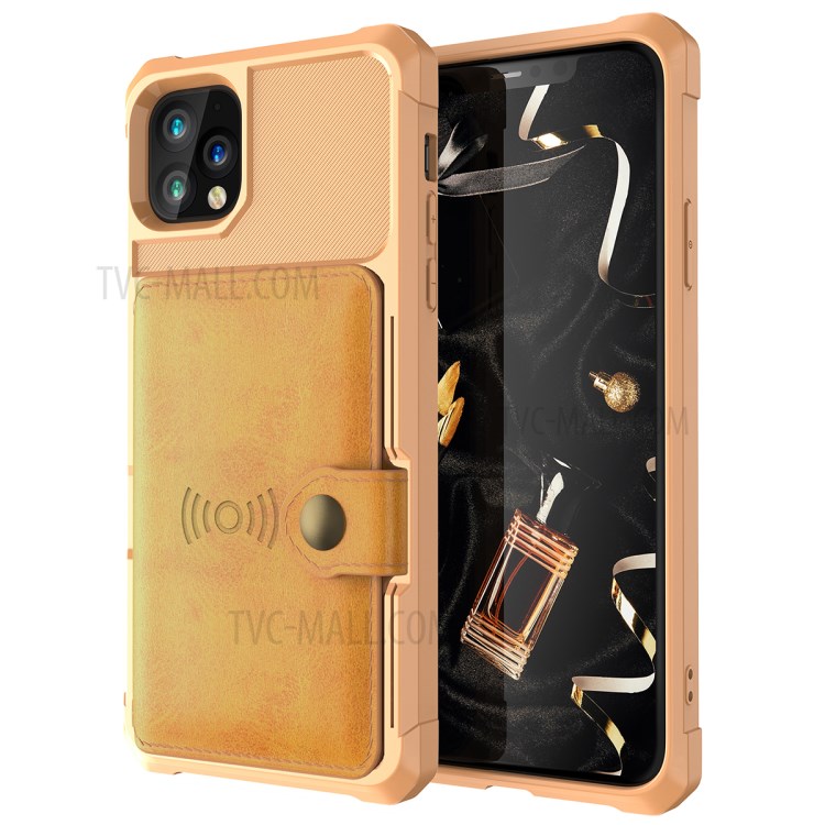 Leather Coated TPU Case with Wallet Kickstand Built-in Magnetic Sheet for iPhone 11 Pro Max 6.5 inch - Yellow-2
