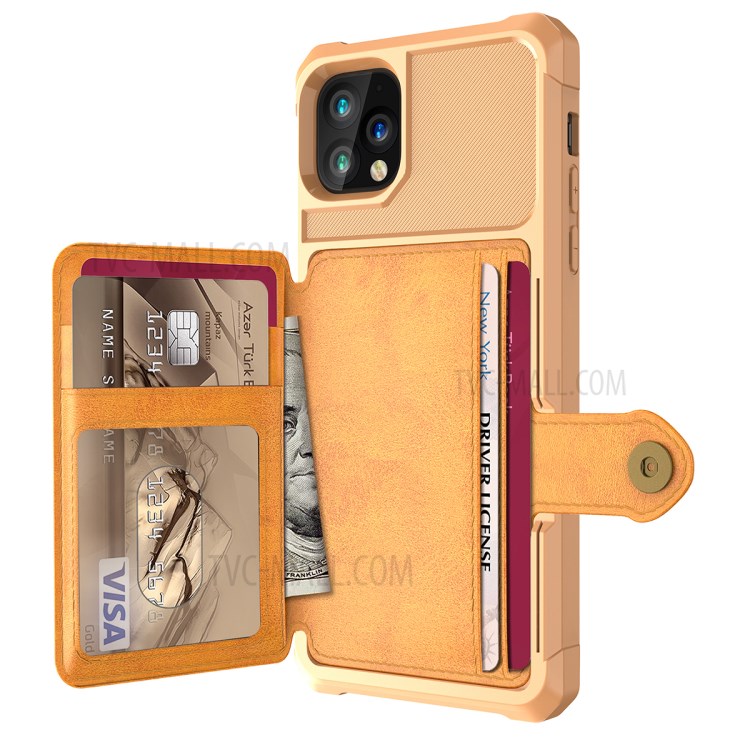 Leather Coated TPU Case with Wallet Kickstand Built-in Magnetic Sheet for iPhone 11 Pro Max 6.5 inch - Yellow-3