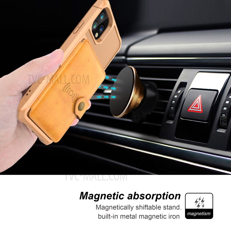 Leather Coated TPU Case with Wallet Kickstand Built-in Magnetic Sheet for iPhone 11 Pro Max 6.5 inch - Yellow-5