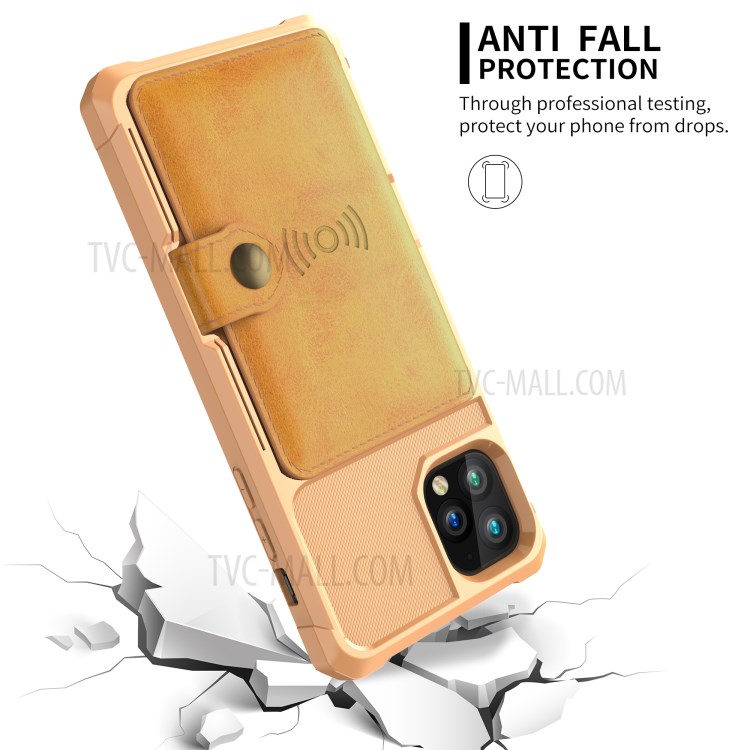Leather Coated TPU Case with Wallet Kickstand Built-in Magnetic Sheet for iPhone 11 Pro Max 6.5 inch - Yellow-7