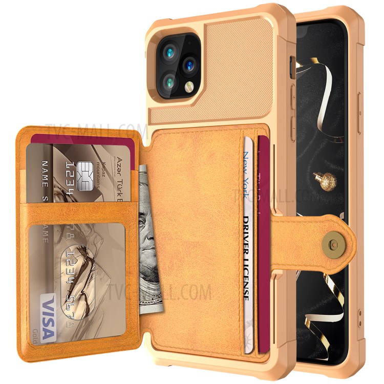 Leather Coated TPU Case with Wallet Kickstand Built-in Magnetic Sheet for iPhone 11 Pro Max 6.5 inch - Yellow-9