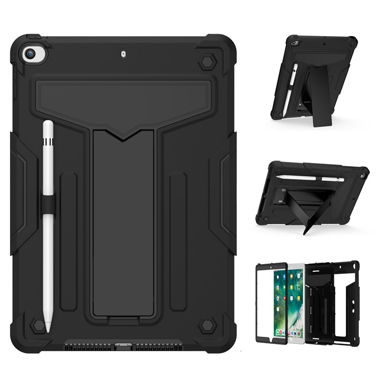 Couleur de Contraste Pliable Couleur Antidérapant PC Tablet Silicone Tablet Pour Ipad 10.2 (2020) / (2019) - Tout Noir