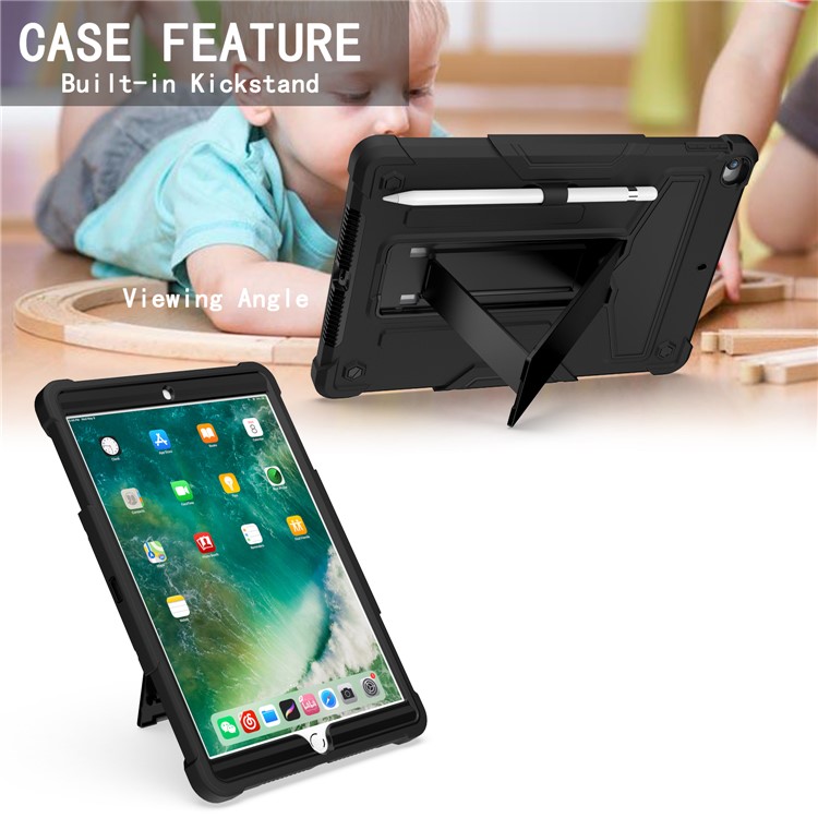 Foldable Kickstand Contrast Color Anti-dust PC Silicone Tablet Case for iPad 10.2 (2019) - All Black-4