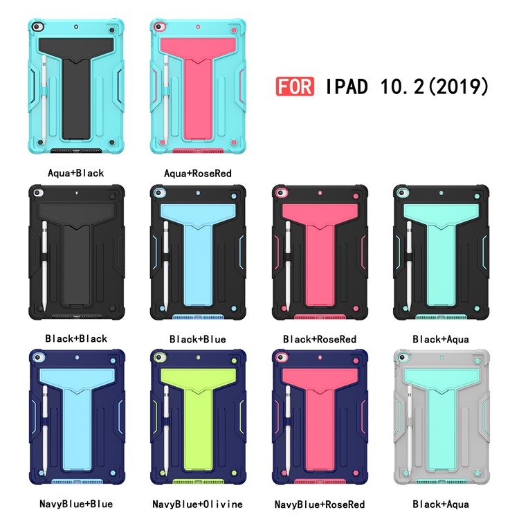 Couleur de Contraste Pliable Couleur Antidérapant PC Tablet Silicone Tablet Pour Ipad 10.2 (2020) / (2019) - Tout Noir