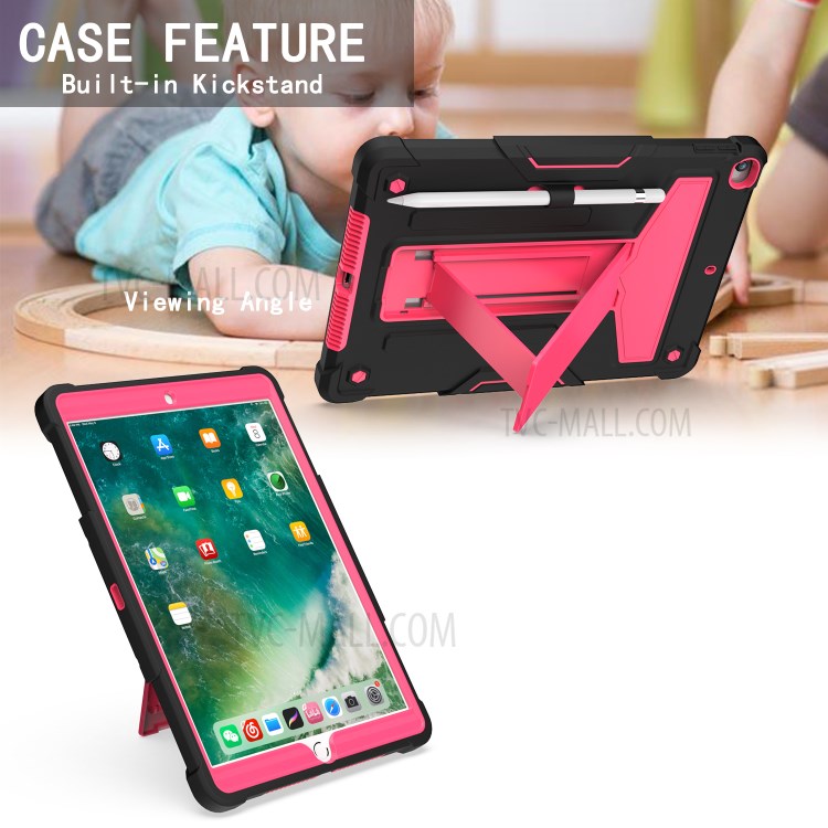 Foldable Kickstand Contrast Color Anti-dust PC Silicone Tablet Case for iPad 10.2 (2019) - Black/Red-4