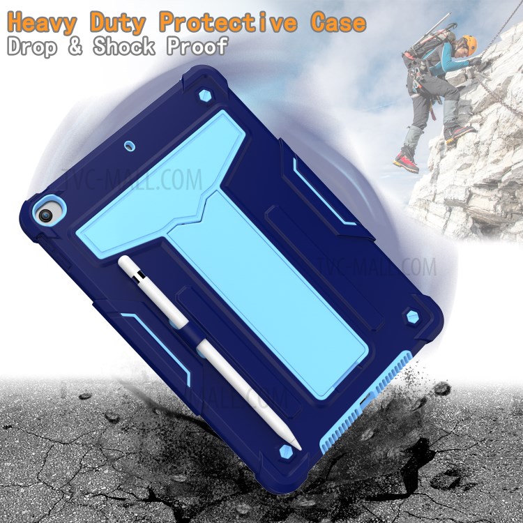 Foldable Kickstand Contrast Color Anti-dust PC Silicone Tablet Case for iPad 10.2 (2019) - Dark Blue/Baby Blue-3