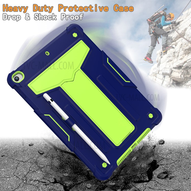Foldable Kickstand Contrast Color Anti-dust PC Silicone Tablet Case for iPad 10.2 (2019) - Dark Blue/Green-3