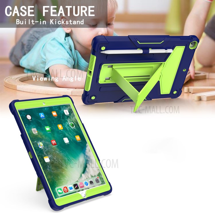 Foldable Kickstand Contrast Color Anti-dust PC Silicone Tablet Case for iPad 10.2 (2019) - Dark Blue/Green-4
