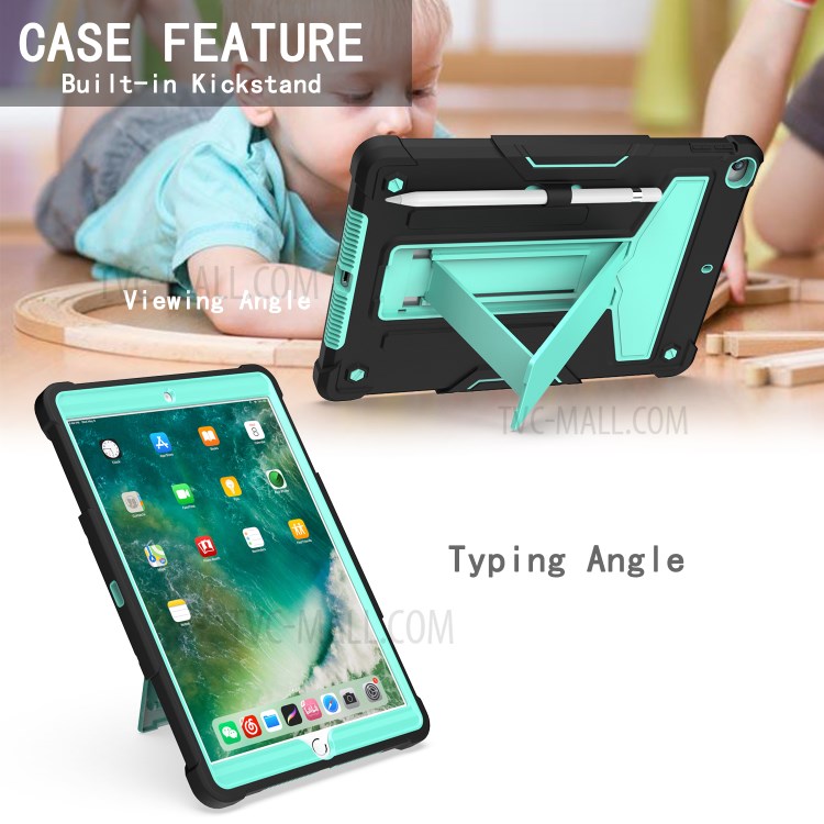 Foldable Kickstand Contrast Color Anti-dust PC Silicone Tablet Case for iPad 10.2 (2019) - Black/Cyan-4