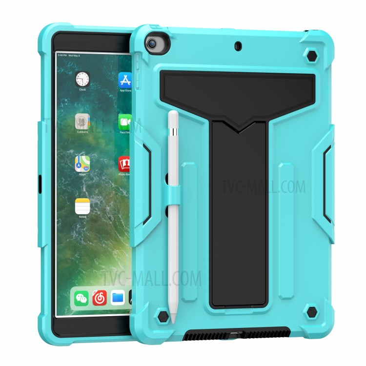 Foldable Kickstand Contrast Color Anti-dust PC Silicone Tablet Case for iPad 10.2 (2019) - Baby Blue/Black-2