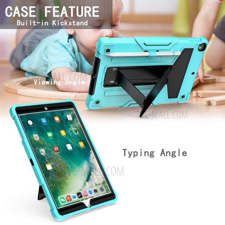 Foldable Kickstand Contrast Color Anti-dust PC Silicone Tablet Case for iPad 10.2 (2019) - Baby Blue/Black-3