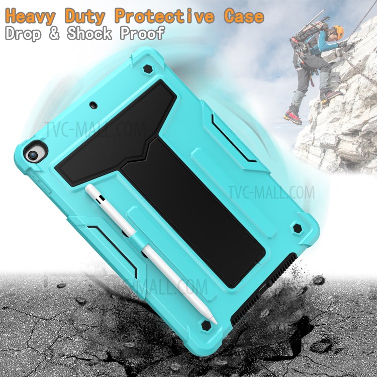Foldable Kickstand Contrast Color Anti-dust PC Silicone Tablet Case for iPad 10.2 (2019) - Baby Blue/Black-4