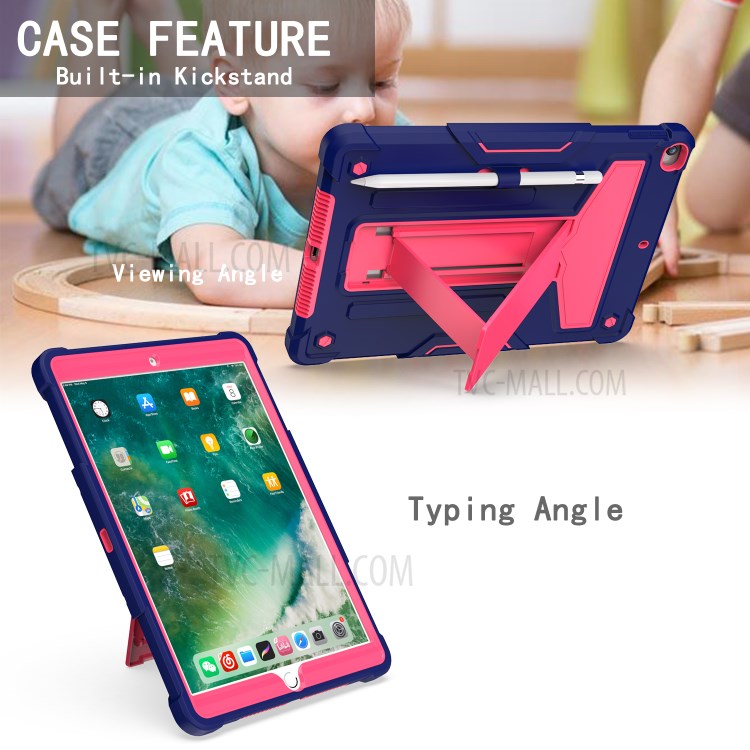 Foldable Kickstand Contrast Color Anti-dust PC Silicone Tablet Case for iPad 10.2 (2019) - Dark Blue/Red-3
