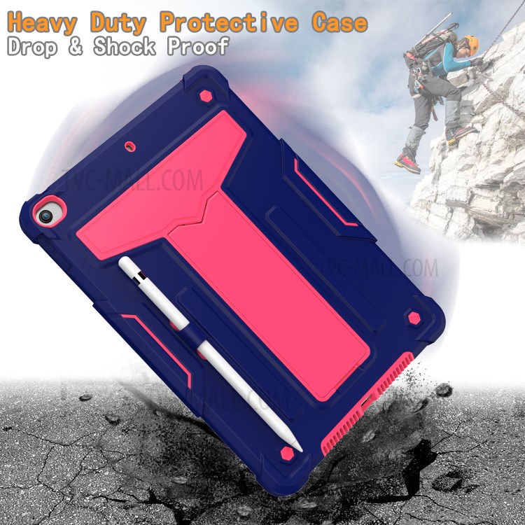 Foldable Kickstand Contrast Color Anti-dust PC Silicone Tablet Case for iPad 10.2 (2019) - Dark Blue/Red-4
