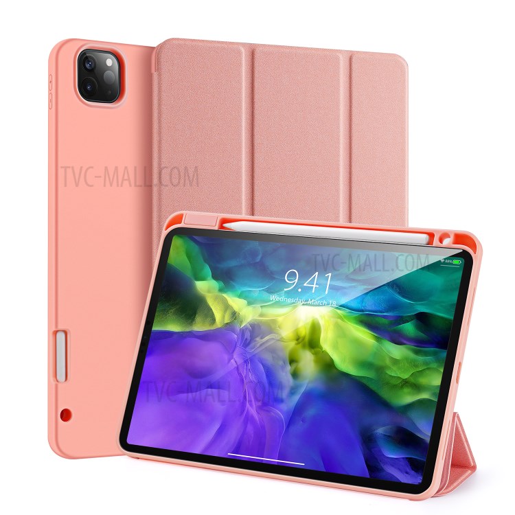 DUX Ducis Dreifachfalz PU-Leder Tablette Schale Mit Stifthalter Stehen Für Apple IPad Pro 11-Zoll (2020) / (2018) - Rosa-1