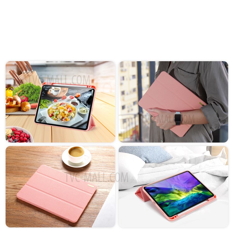 DUX Ducis Dreifachfalz PU-Leder Tablette Schale Mit Stifthalter Stehen Für Apple IPad Pro 11-Zoll (2020) / (2018) - Rosa-10