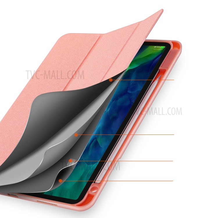 DUX Ducis Dreifachfalz PU-Leder Tablette Schale Mit Stifthalter Stehen Für Apple IPad Pro 11-Zoll (2020) / (2018) - Rosa-12