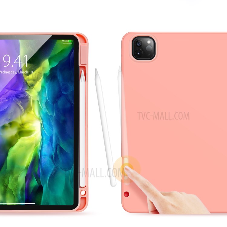DUX Ducis Dreifachfalz PU-Leder Tablette Schale Mit Stifthalter Stehen Für Apple IPad Pro 11-Zoll (2020) / (2018) - Rosa-2